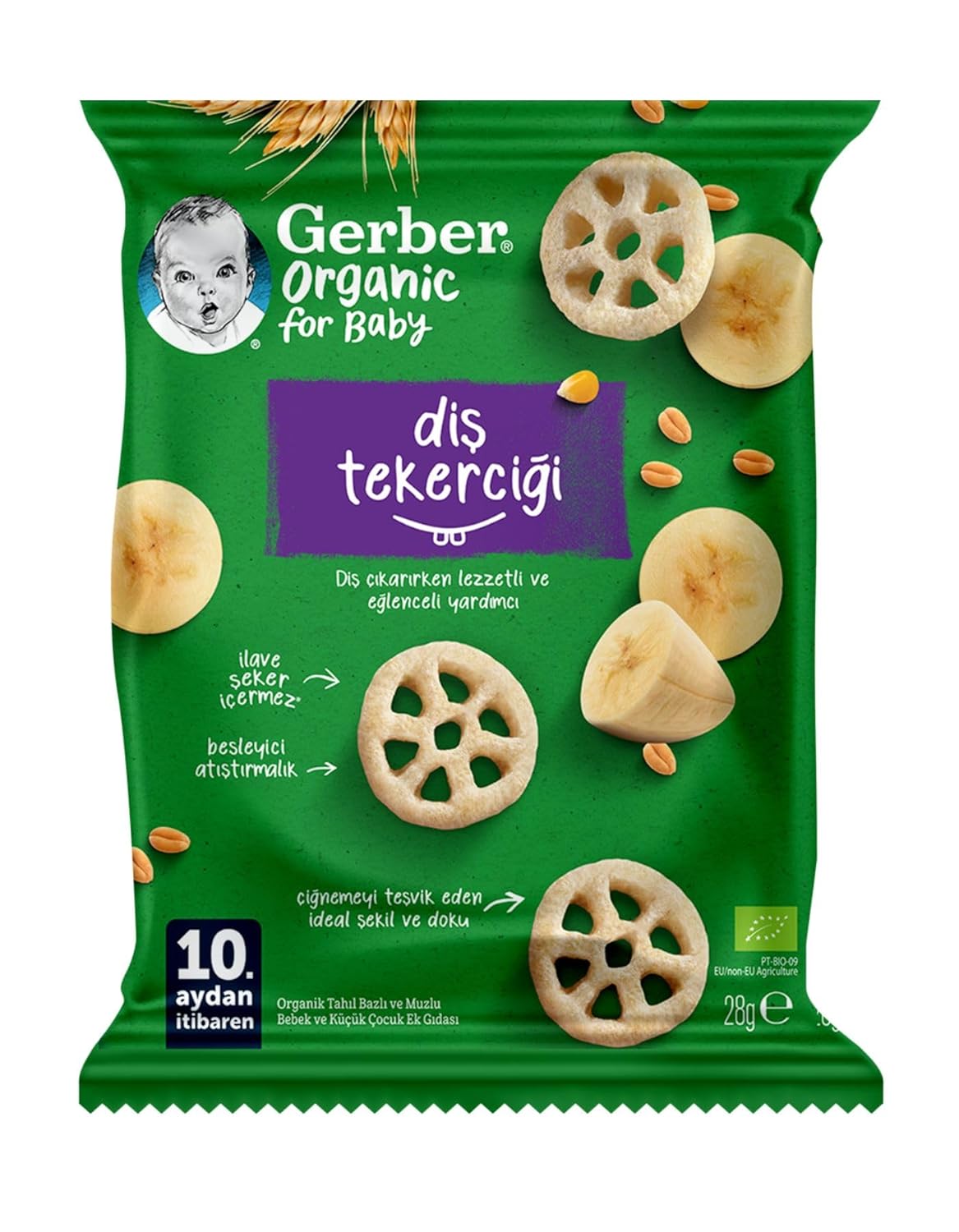 Gerber Organic Diş Tekerciği Tahıl Bazlı ve Muzlu Bebek ve Küçük Çocuk Ek Gıdası 28g