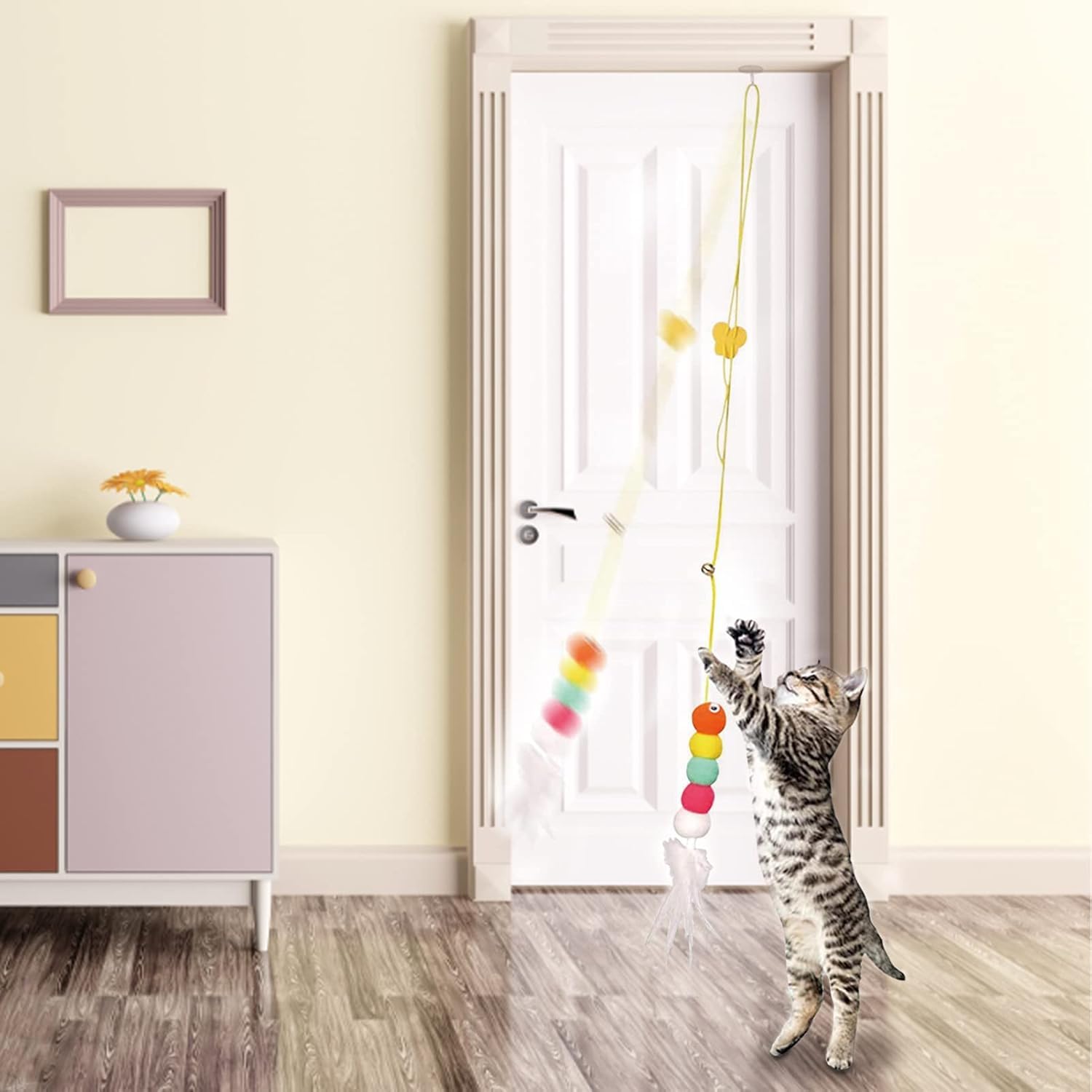 Okavango Elastik Kendinden Yapışkanlı Renkli Kedi Oyun Oltası Kedi Oyuncağı Yapışkanlı Olta Eğitim Oyuncağı (1 Adet)