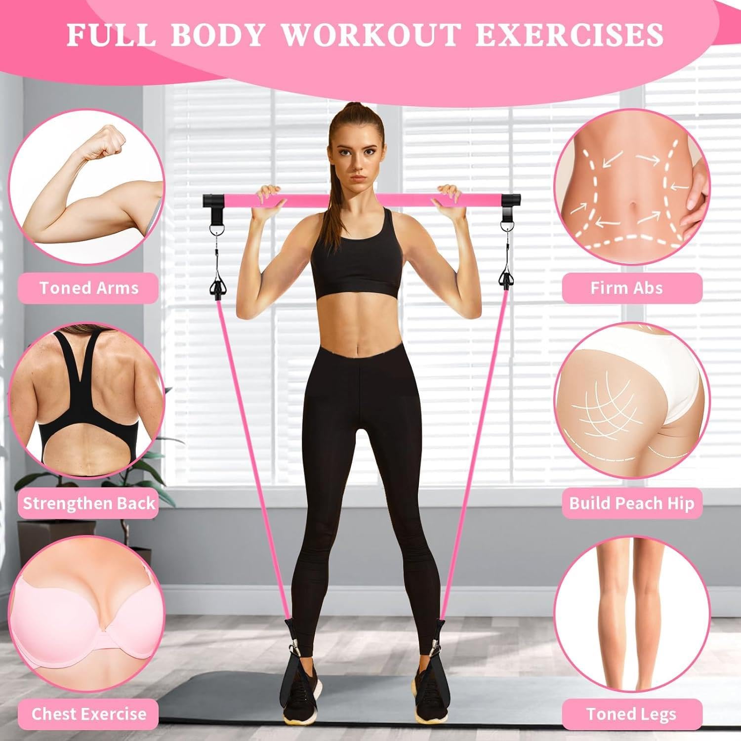 Valkyrie 4 Lastikli 1. Kalite Pilates Bar Egzersiz Çubuğu Ayarlanabilir Zorluk Evde Spor Squat Kademeli Çantalı Kolay Kurulum