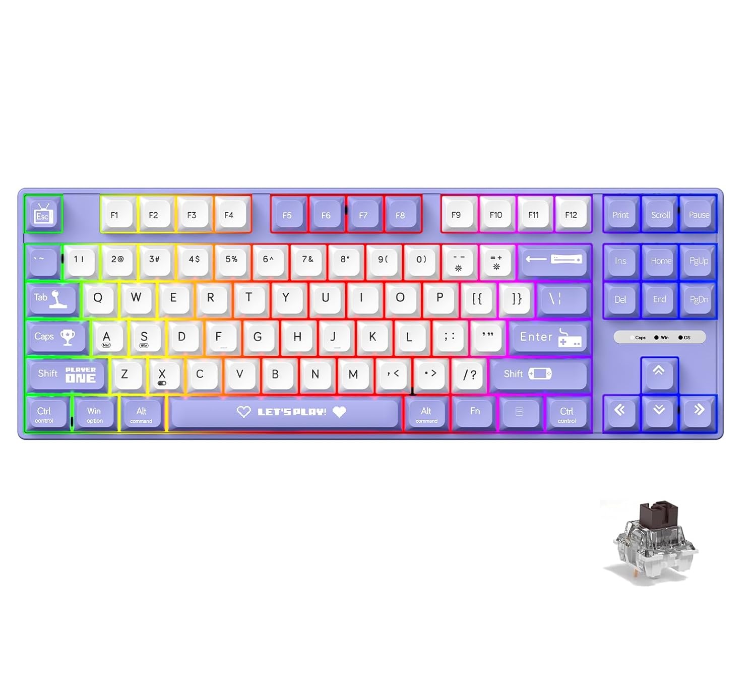 Coverzone AJAZZ AK870 MC Kablolu Mekanik Oyun Klavyesi Mor Klavye Brown Switch