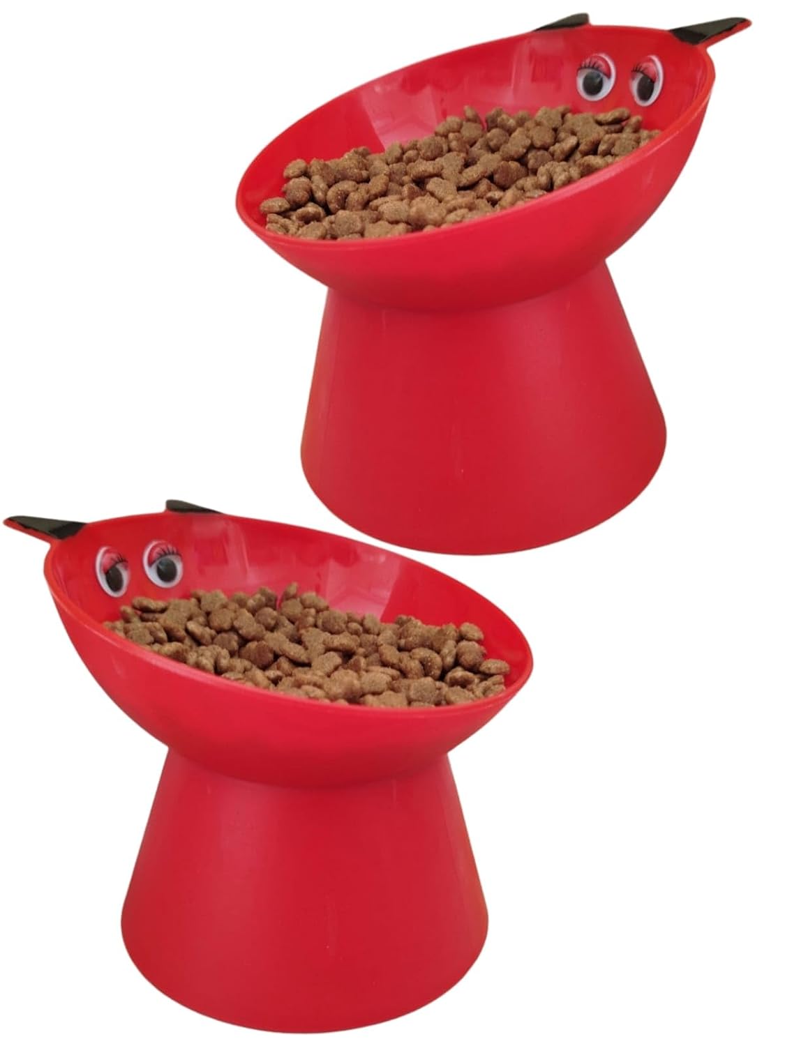 MTA HIGH-TECH 2 Adet Kedi Figürlü Mama Kabı – Eğimli Tasarım, Boyun Dostu, Dökülme Önleyici, Dayanıklı ve Kolay Temizlenir Plastik Mama ve Su Kabı, Şık Dekoratif Tasarım