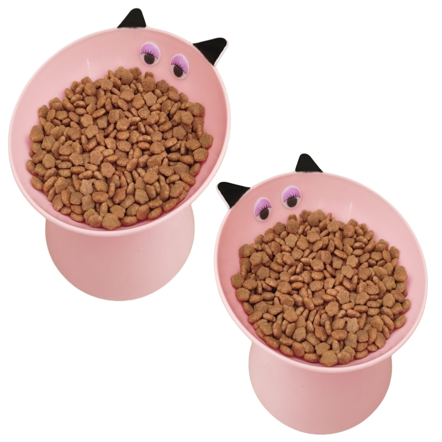 MTA HIGH-TECH 2’li Kedi Figürlü Mama ve Su Kabı – Pembe, Eğimli Tasarım, Boyun Dostu, Dökülme Önleyici, Kolay Temizlenir Plastik Kedi Mama Kabı