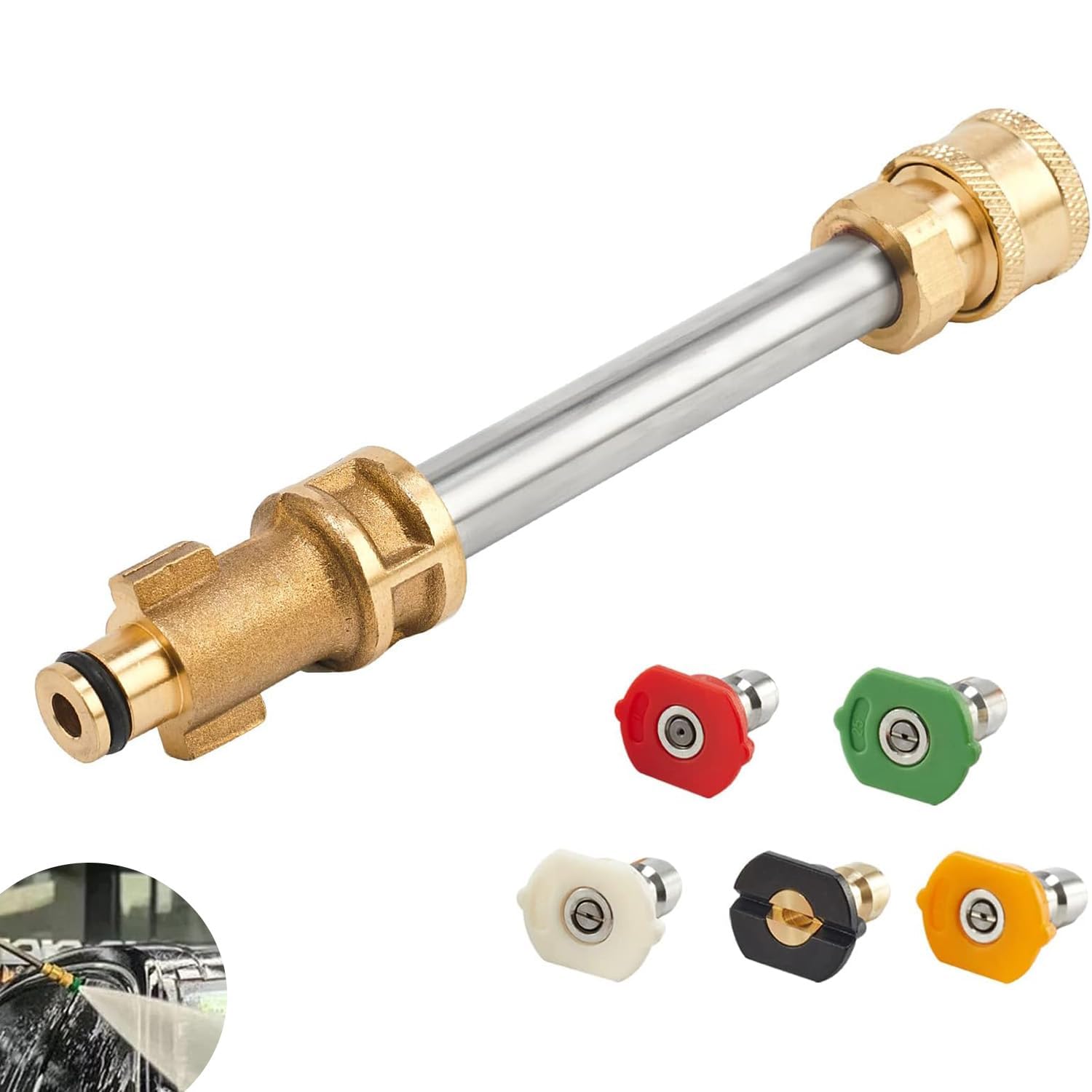 Joyzzz Basınçlı Yıkama Adaptörü, 1/4 “Püskürtme Nozulu Uç Setleri, Kar Köpüğü Lans Adaptörü için Basınçlı Yıkama Adaptörü Seti, 5 Püskürtme Nozullu Hızlı Bağlantı Turbo Nozul Dahil