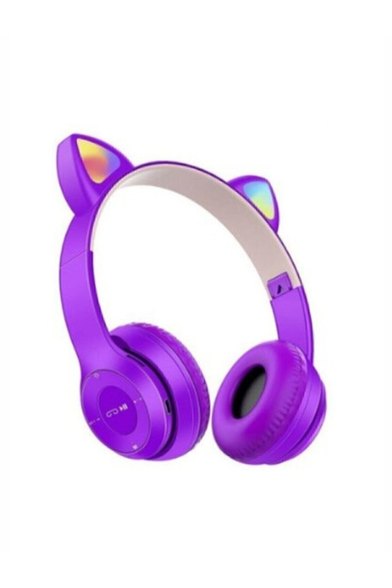 Teknosepetim Kablosuz Bluetooth Kulaküstü Rgb Işıklı Kedi Desenli Kulaklık P47M, Mor P47M