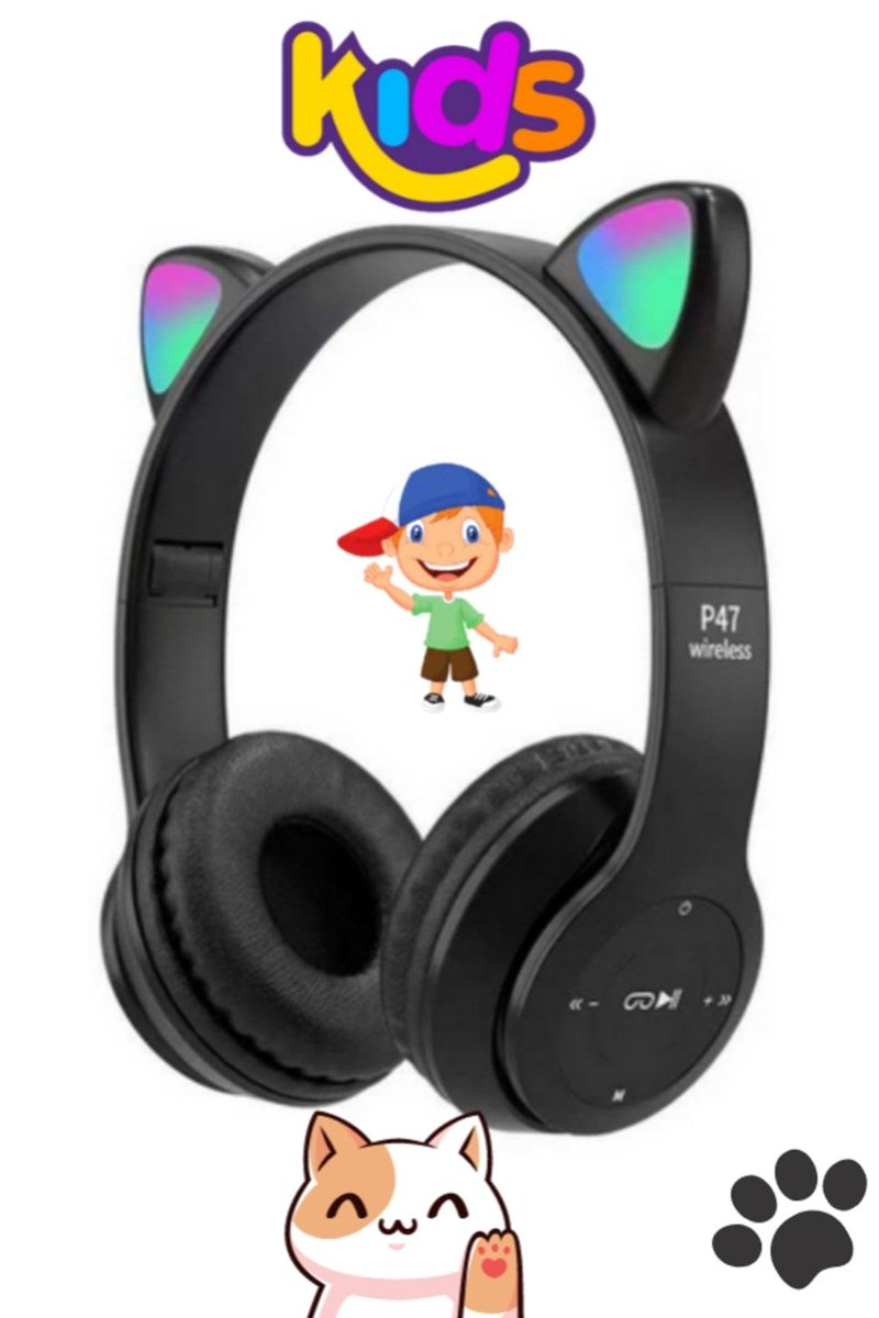 Teknosepetim A Kalite Kedi Kulağı Detaylı Bluetooth Kablosuz Rengarenk Işıklı Rgb Çocuk Oyuncu Kulaklık, Antrasit