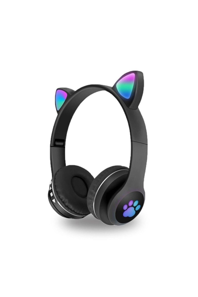 Teknosepetim Kedi Kulak Led Işıklı Kablosuz Bluetooth Mikronlu Hafıza Kartı Girişli Kulaklık Kedi Kulaklık Uyumlu