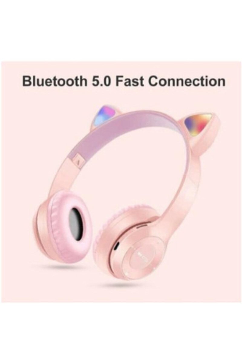 Teknosepetim Kablosuz Bluetooth Kulaküstü Kedili P47M Kulaklık Rgb Işıklı Kedi Desenli Kulaklık, Lacivert