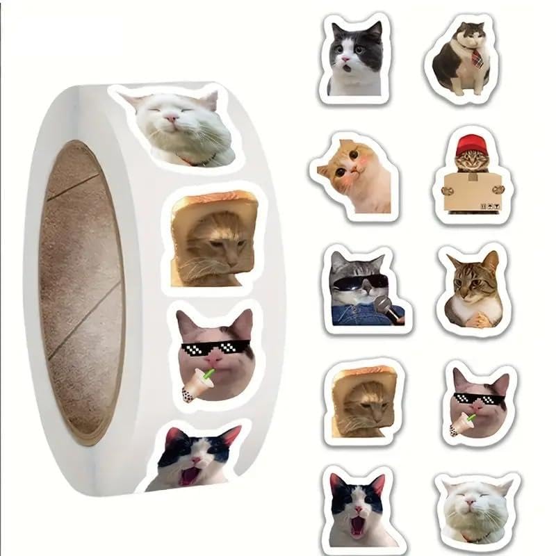 500 Adet Rulo Vinil Sticker Etiket (Komik Kedi)