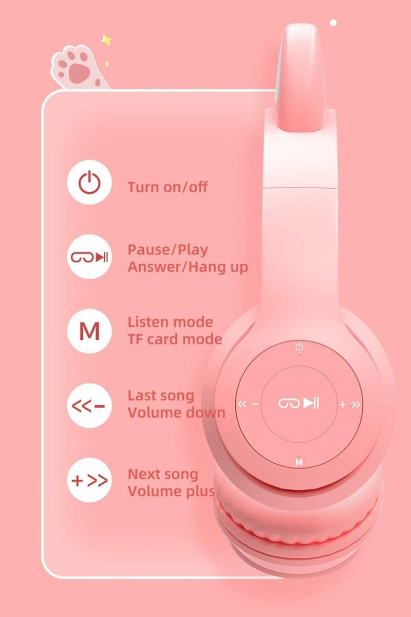 Teknosepetim Kablosuz Bluetooth 5.0 Led Işıklı Kedili Şık Kulaklık Hediye Çocuk Oyuncu, Mor