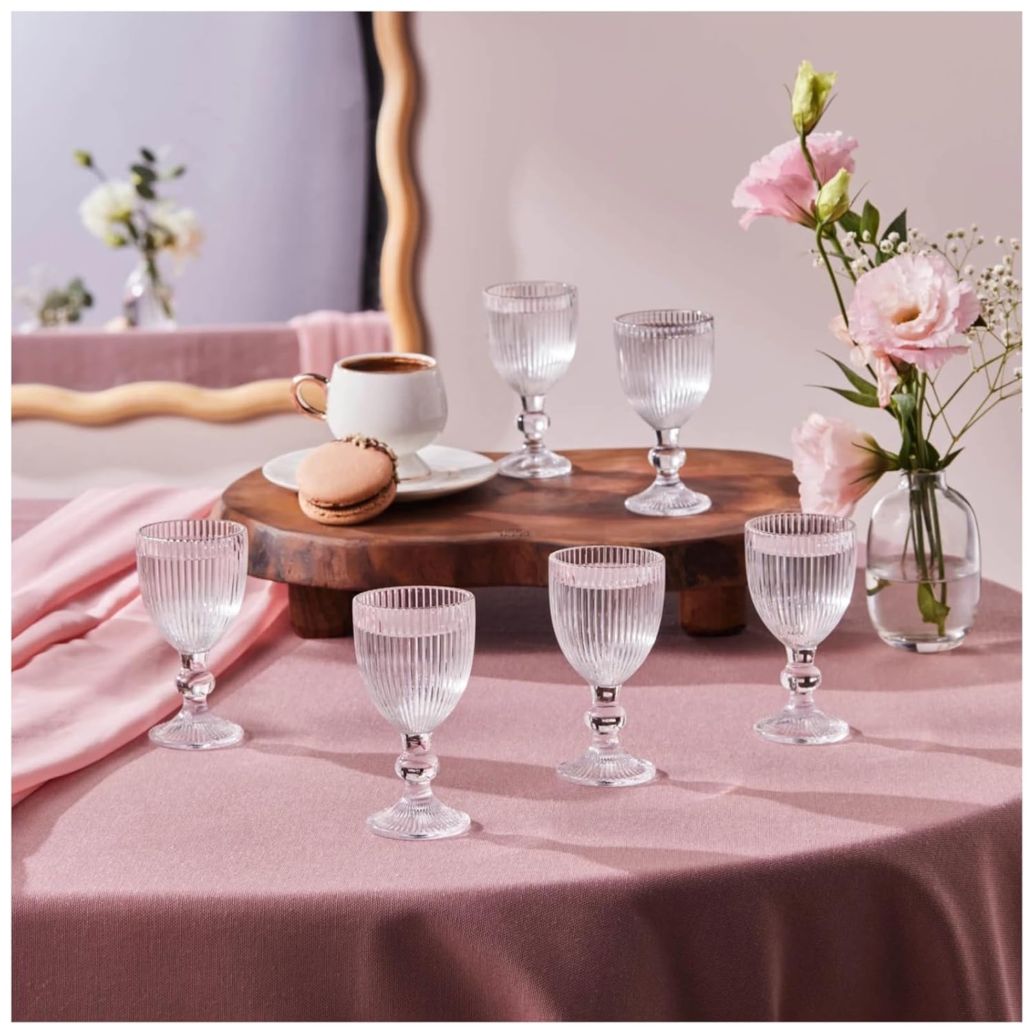 6'lı Kahve Yanı Bardağı - Düz Çizgi Desenli, Su Koymak İçin Çok Amaçlı Bardak Seti