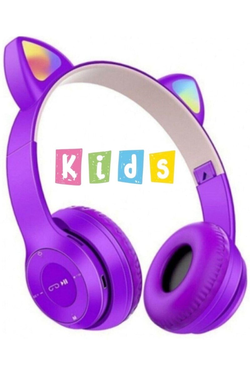 Teknosepetim Kedi Kulağı Detaylı Kablosuz Rengarenk Işıklı Buetooth Rgb Çocuk Oyuncu Kulaklık Üstün Performans, Mor