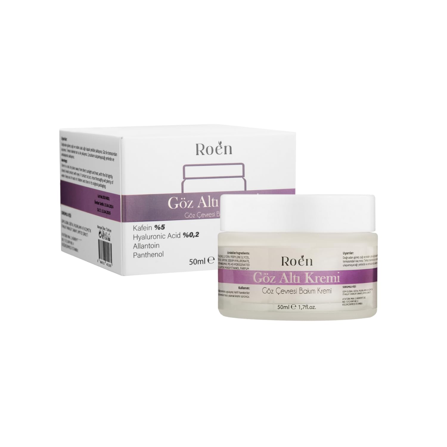 Göz Altı Morluk Kremi Kafein%5 Hyaluronic Acid%0,2 Koyu Halka, Şişlik ve Bakım Kremi 50ml