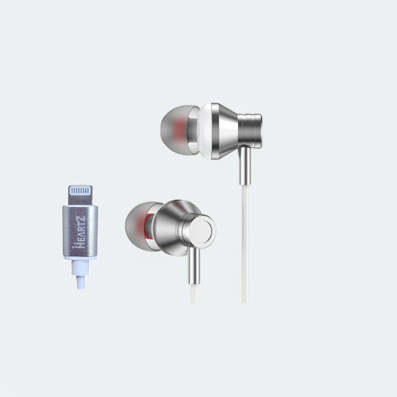 HEARTZ iph-01 lightning KULAKLIK iphone ile uyumlu A KALİTE EXTRA BASS METAL UÇLAR STREO HD YÜKSEK SES 1,2M mikrofonlu KULAK İÇİ KULAKLIK (GÜMÜŞ BEYAZI)