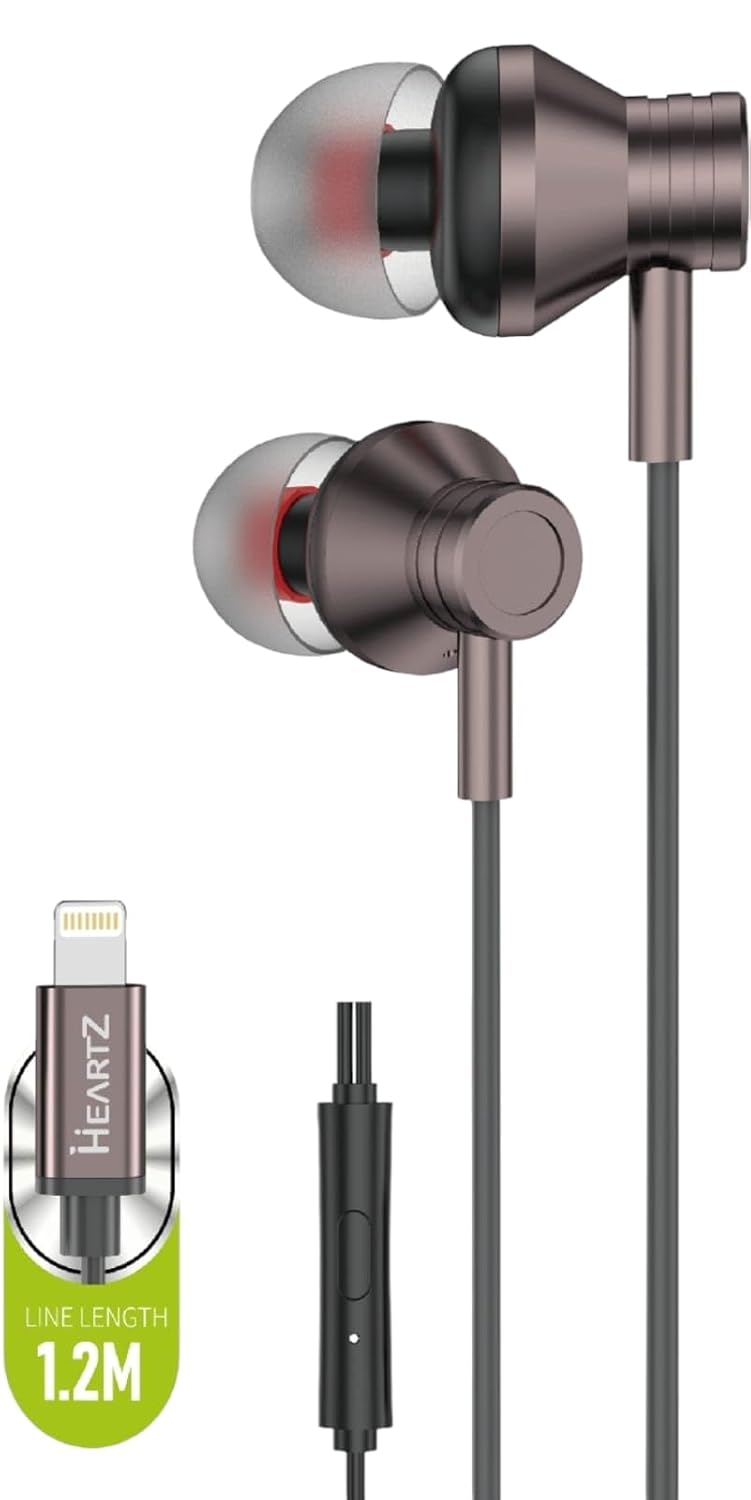 HEARTZ iph-01 lightning KULAKLIK iphone ile uyumlu A KALİTE EXTRA BASS METAL UÇLAR STREO HD YÜKSEK SES 1,2M mikrofonlu KULAK İÇİ KULAKLIK (SİYAH)