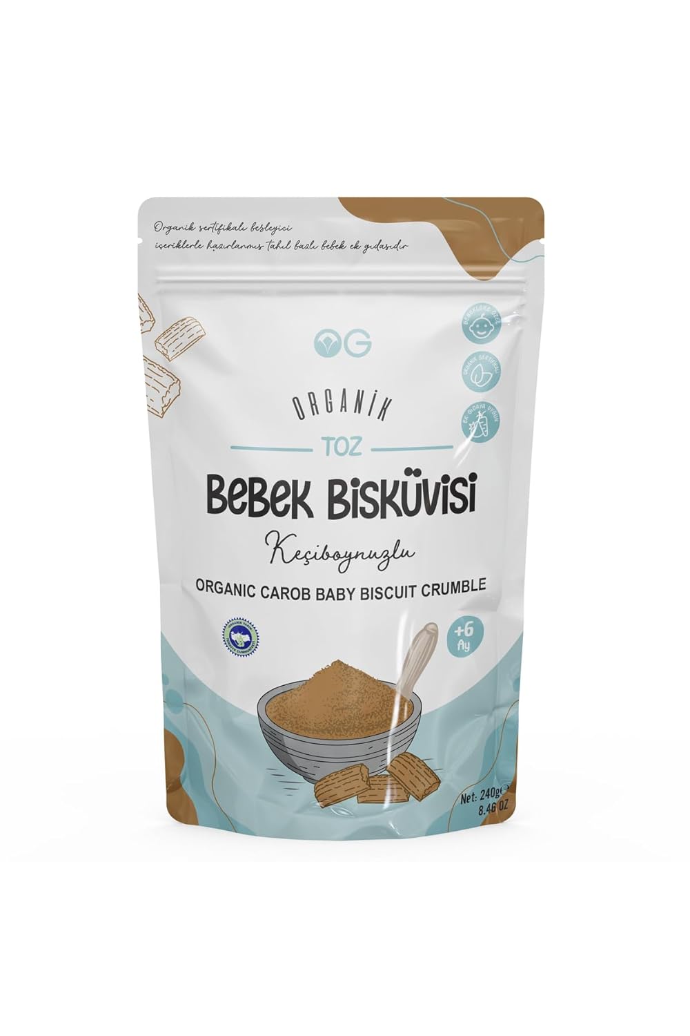 OG Organik Keçiboynuzlu Toz Bebek Bisküvisi 240 Gr 6+ Ay