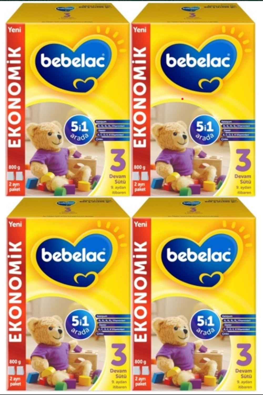 Bebelac 3 Bebek Devam Sütü 800 gr 9-12 Ay X 4 Adet