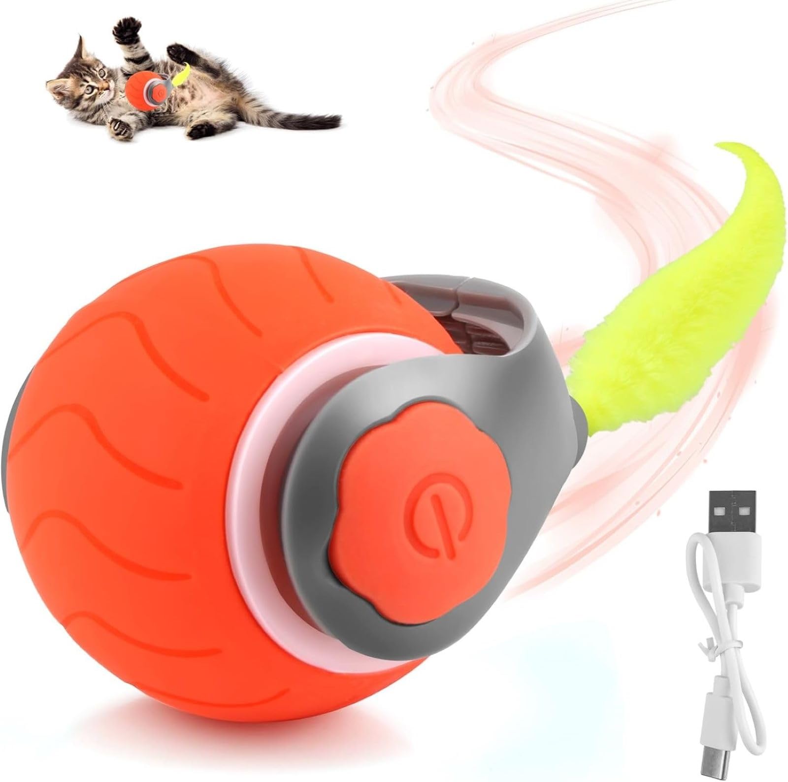 Busstier USB Şarj Edilebilir 360 Derece Dönen Akıllı Oyun Topu, Kedi ve Köpekler İçin Kuyruklu Hareketli Eğlence Oyuncağı