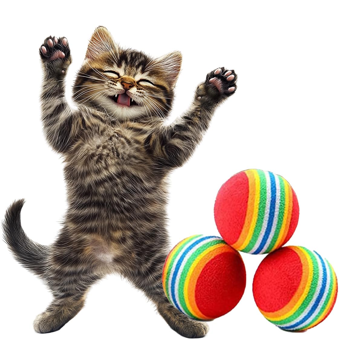 Kanji 3'lü Gökkuşağı Sünger Oyun Topu - Kedi ve Köpekler İçin Çiğneme Topu (4,2 cm)