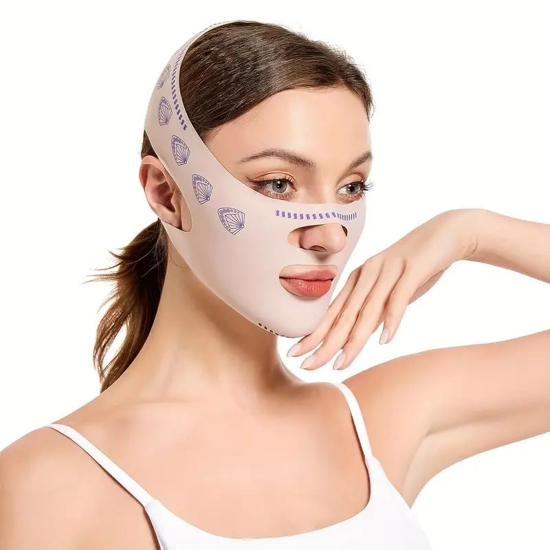Onomo Yüz Şekillendirici Maske, V Çene Sıkılaştırıcı Band, Yüz ve Boyun İncelten Maske, Ten Rengi