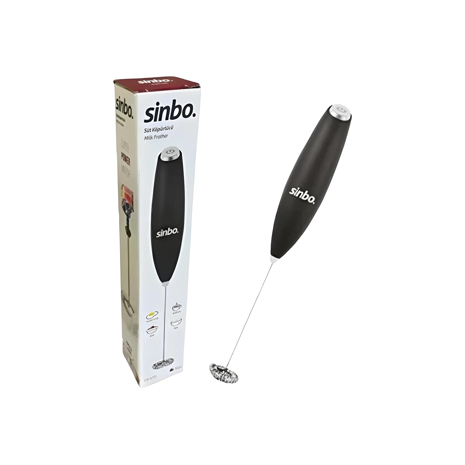 Sinbo Elektrikli Süt Köpürtücü, Pilli Mini Mikser, Paslanmaz Çelik Çırpıcı Uçlu, Siyah STO-6723
