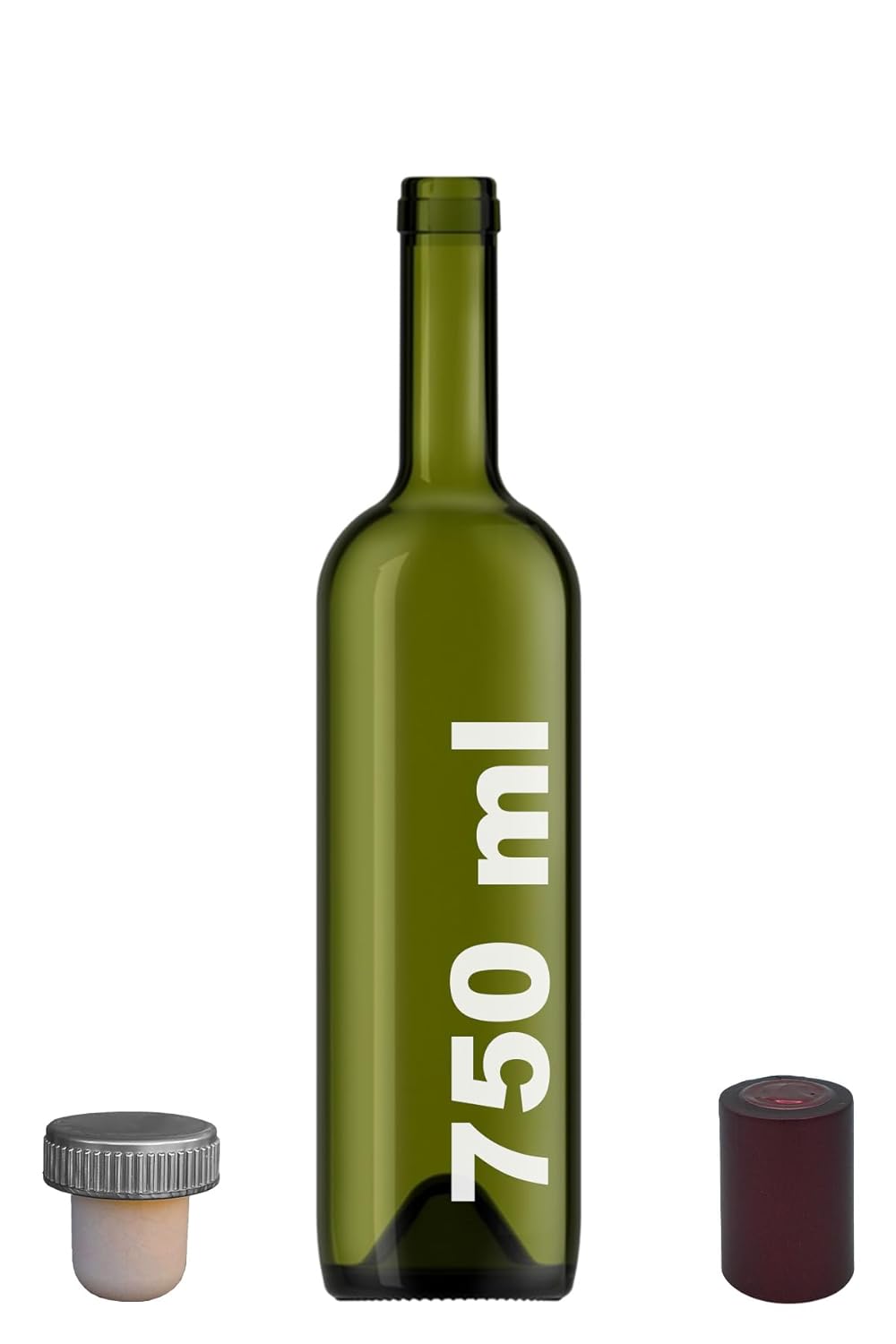 Afracam 750 ml Yeşil Şarap Şişesi Sentetik Mantar Tıpalı Ve Kapüşonlu Boş Çukur Cam Şişe 2 Adet