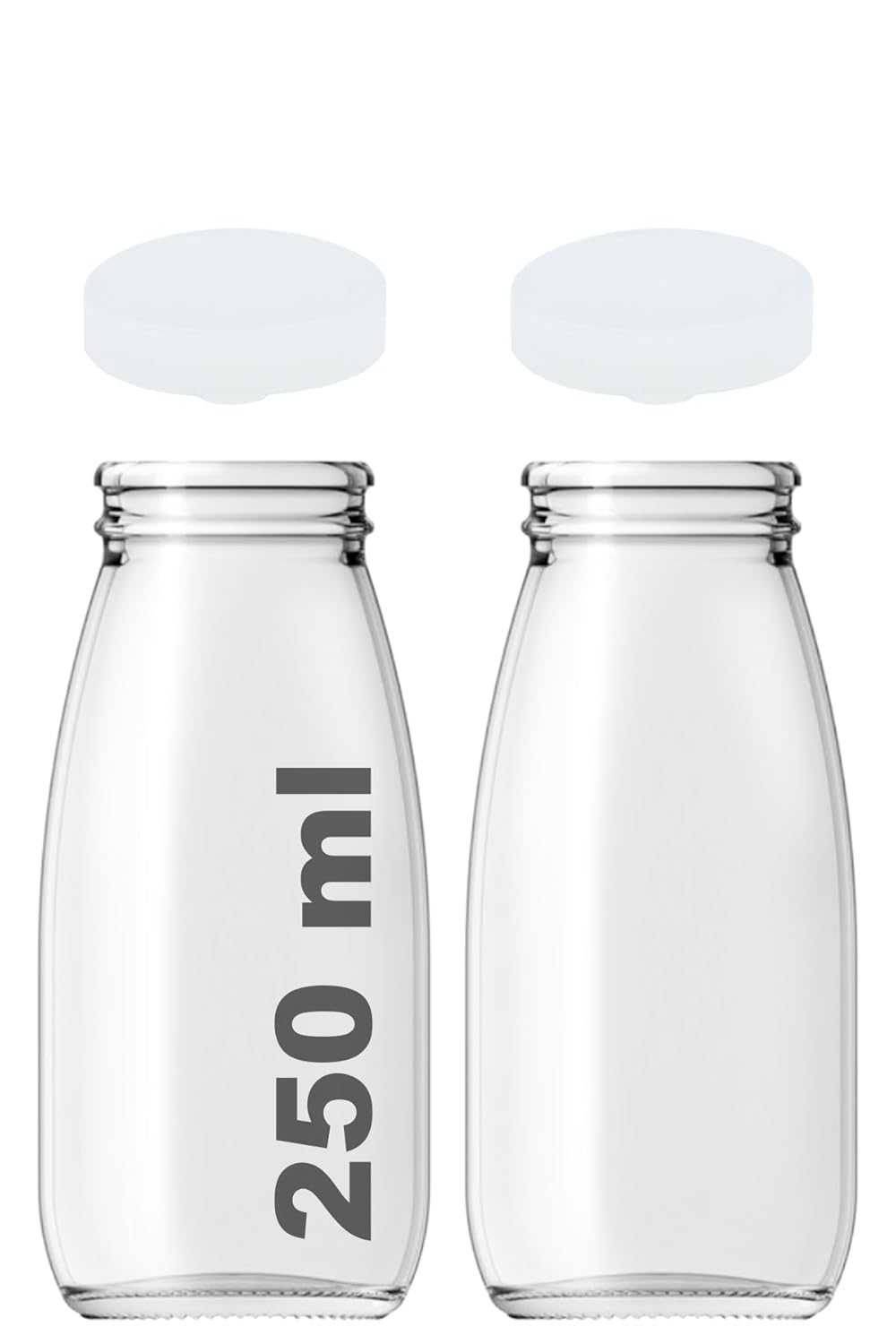 Afracam 250 ml Şeffaf Süt, Ayran, Limonata, Meşrubat Şişesi 250 Cc Plastik Kapaklı Boş Cam Şişe 2 Adet