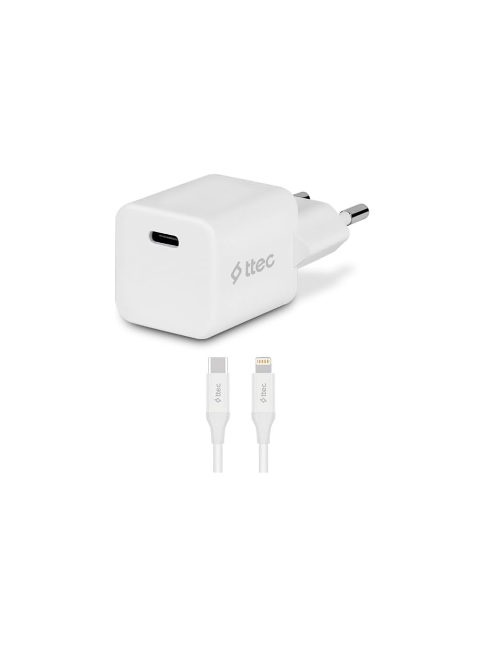 ttec SmartCharger 20W PD Seyahat Hızlı Şarj Aleti + USB-C - Lightning 150cm Kablo Beyaz 2SCP01L