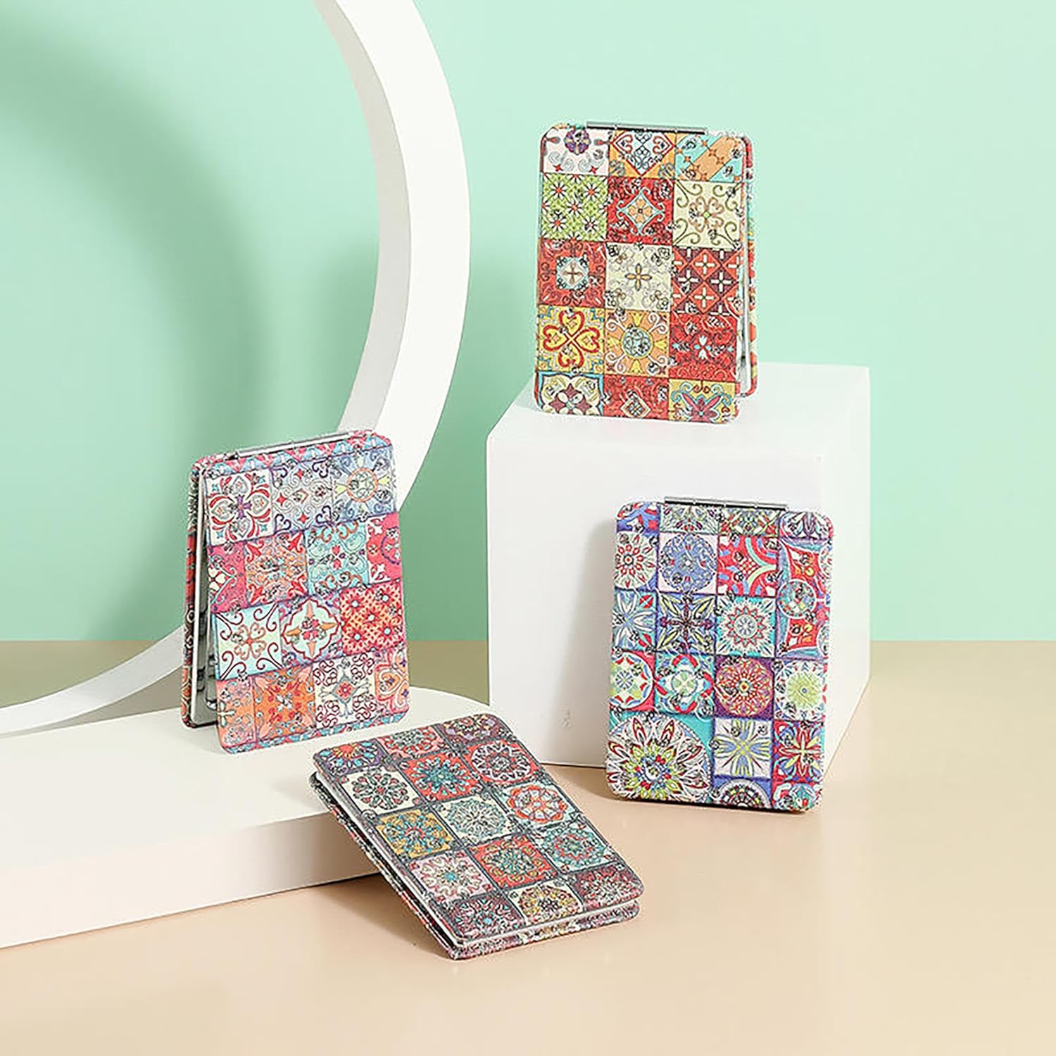 Promosyonca Dekoratif Mozaik Desenli Cep Aynası, Dikdörtgen, Renkli