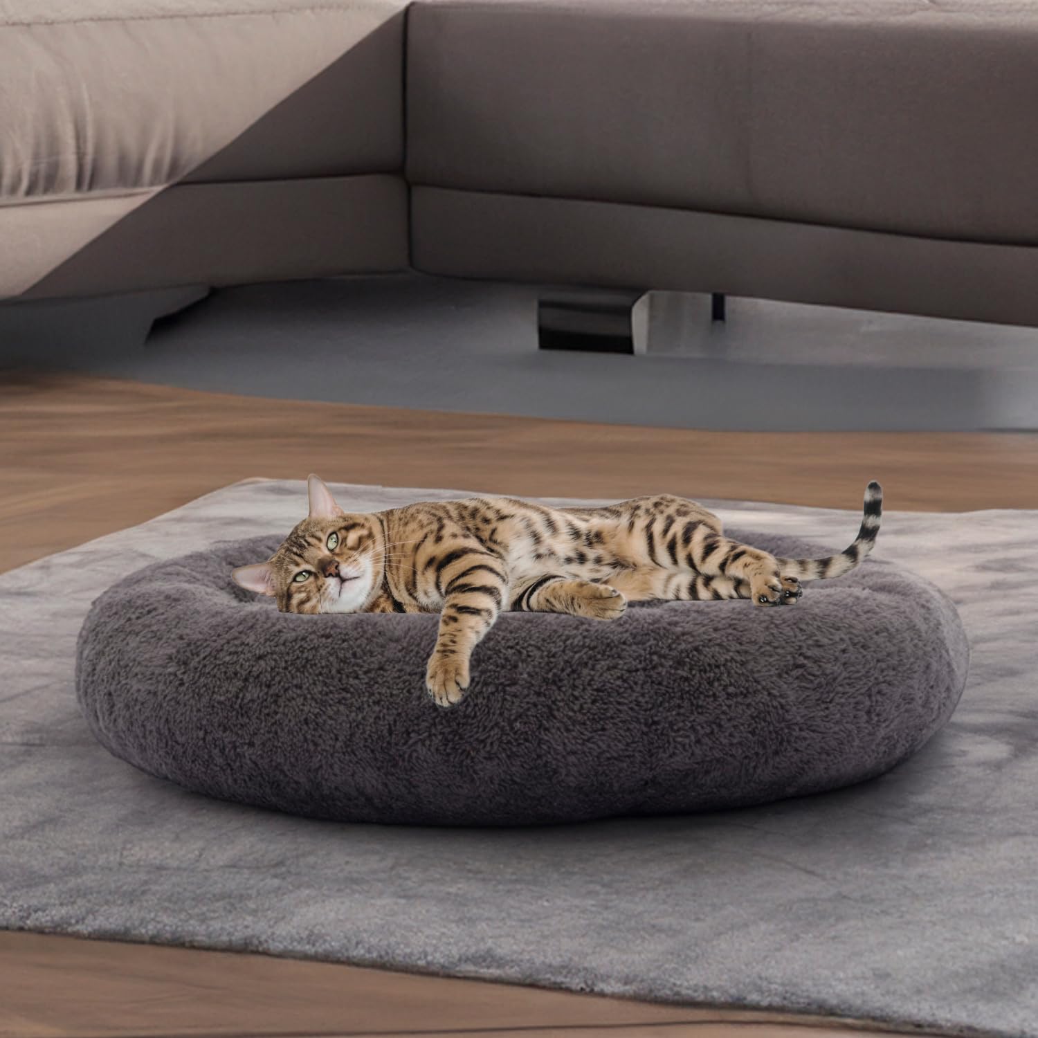 PUGALO Peluş Kedi ve Köpek Yatağı Beyaz Renkte, Pugalo Ekonomik Kedi Yatağı Antrasit