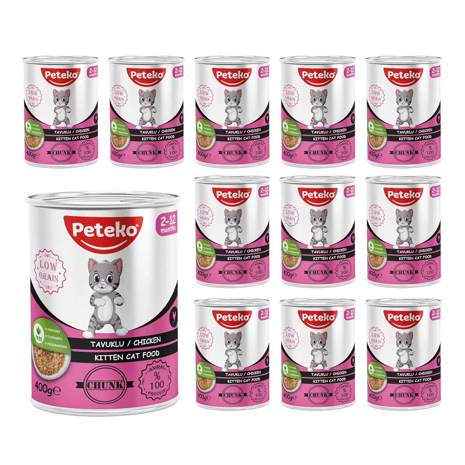 Peteko Yavru Kedi Tavuklu ve Jöleli Konserve Mama 400 Gr x 12 adet
