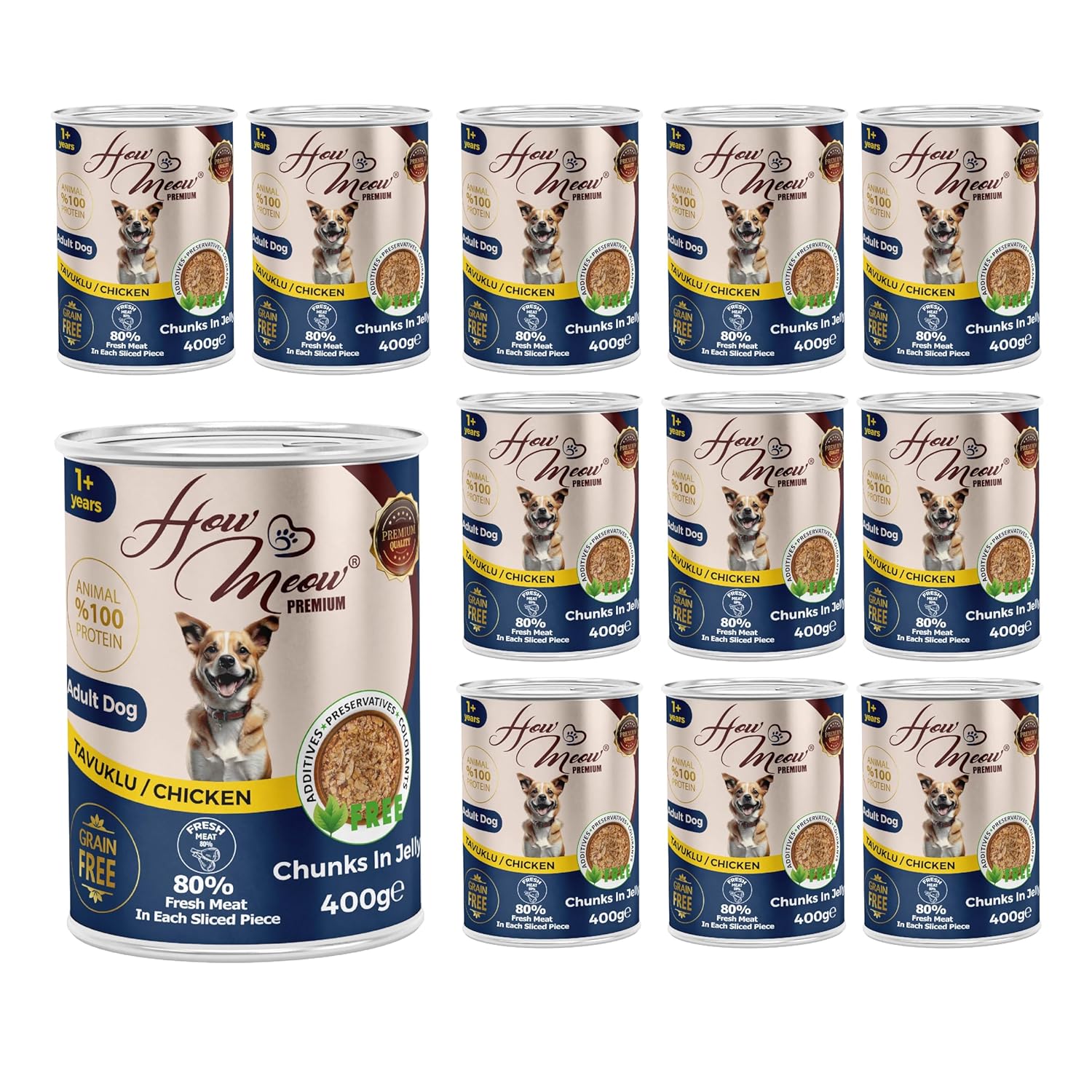 How Meow Yetişkin Köpek Tavuklu ve Jöleli Konserve Mama 400 Gr x 12 adet