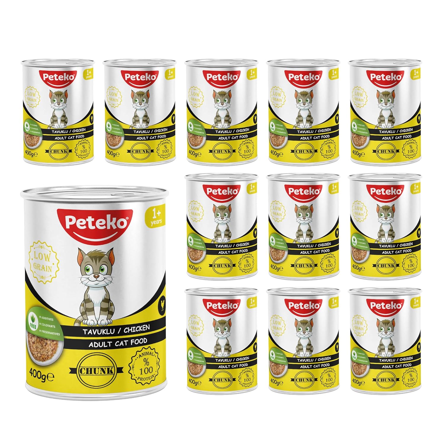 Peteko Yetişkin Kedi Tavuklu ve Jöleli Konserve Mama 400 Gr x 12 adet