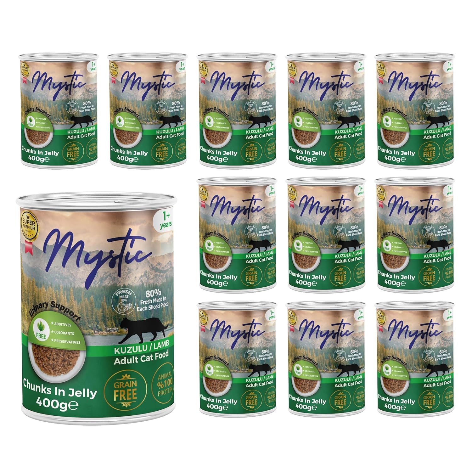 Mystic Yetişkin Kedi Kuzulu ve Jöleli Konserve Mama 400 Gr x 12 adet