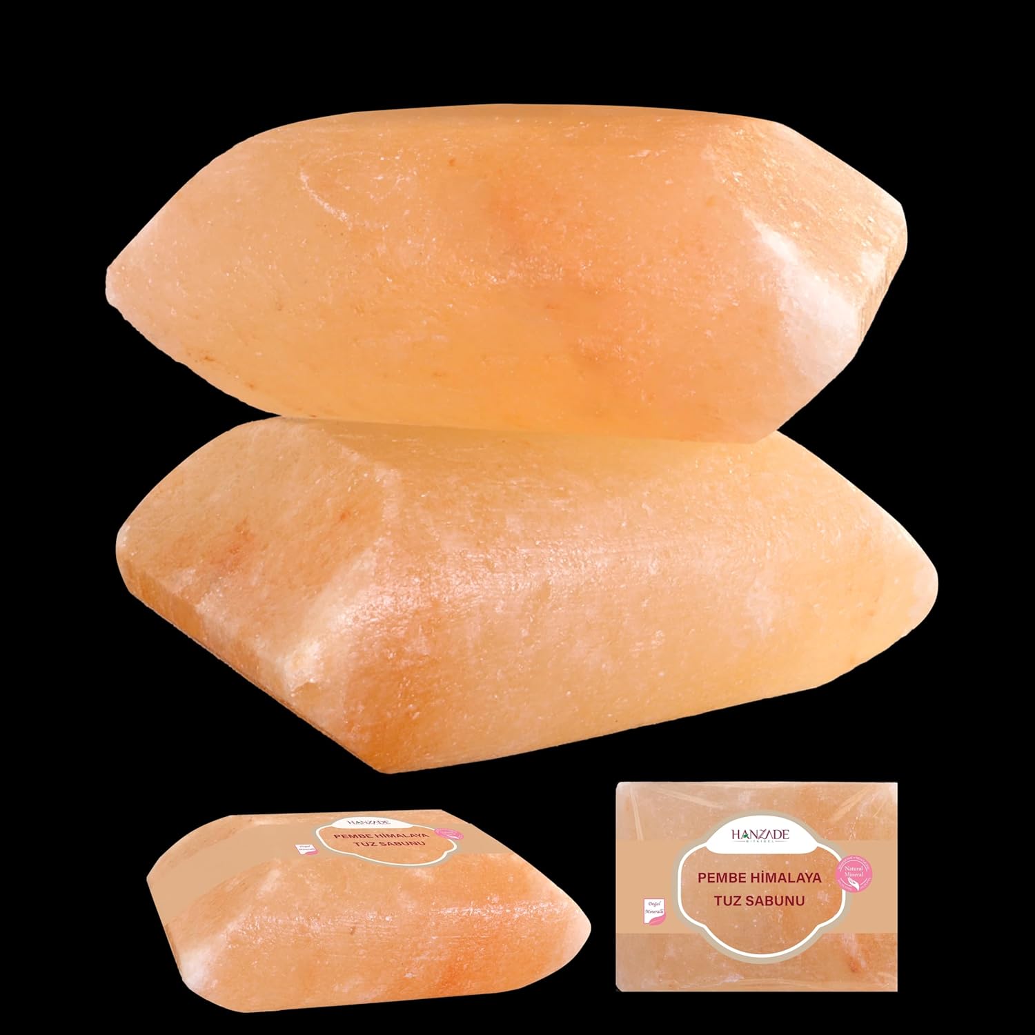 Hanzade Bitkisel Himalaya Tuz Sabunu 300-350 Gr x 2 Adet Zengin Mineralli Doğal Saf Pembe Himalaya Kaya Tuzu Sabunu Doğal Peeling