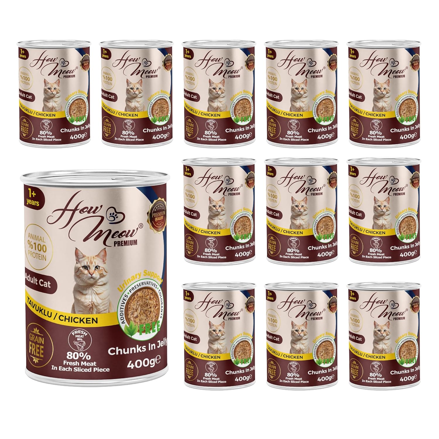 How Meow Yetişkin Kedi Tavuklu ve Jöleli Konserve Mama 400 Gr x 12 adet