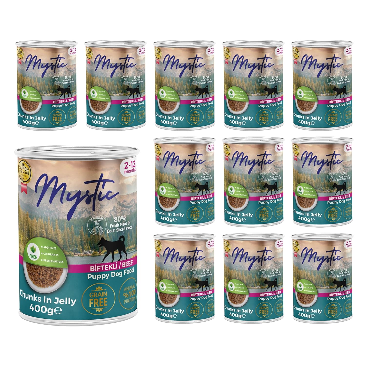 Mystic Yavru Köpek Biftekli ve Jöleli Konserve Mama 400 Gr x 12 adet