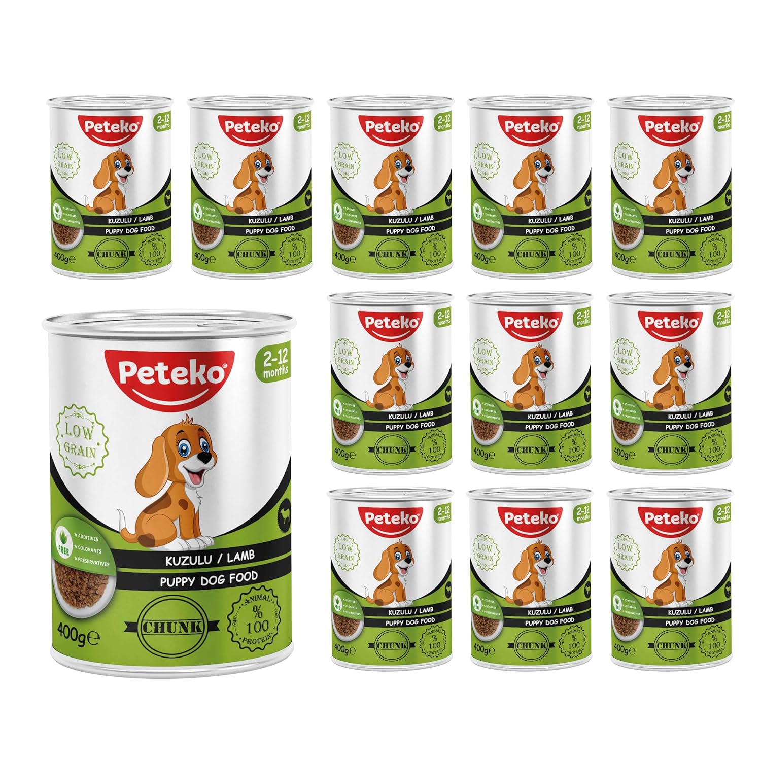 Peteko Yavru Köpek Kuzulu ve Jöleli Konserve Mama 400 Gr x 12 adet