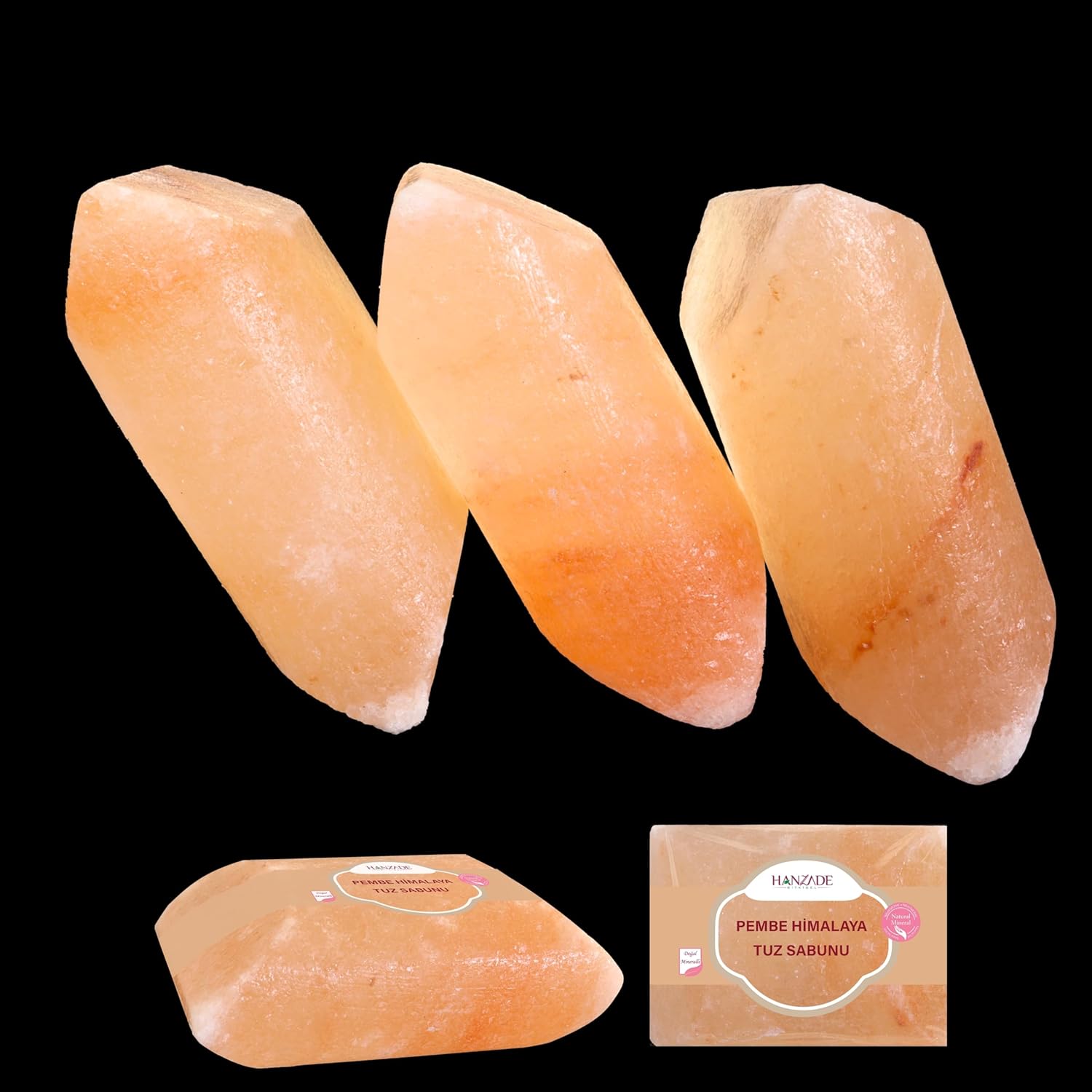 Hanzade Bitkisel Himalaya Tuz Sabunu 300-350 Gr x 3 Adet Zengin Mineralli Doğal Saf Pembe Himalaya Kaya Tuzu Sabunu Doğal Peeling