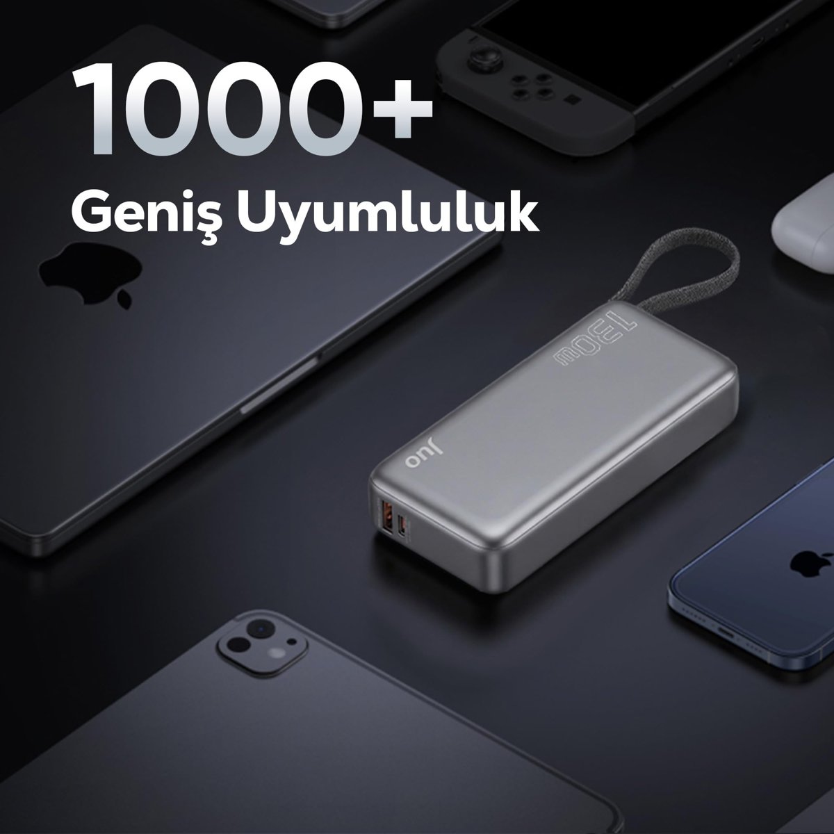 Juo 20000mAh 130W LED Ekranlı USB-A + Type-C Kablolu Powerbank Taşınabilir Hızlı Şarj Cihazı