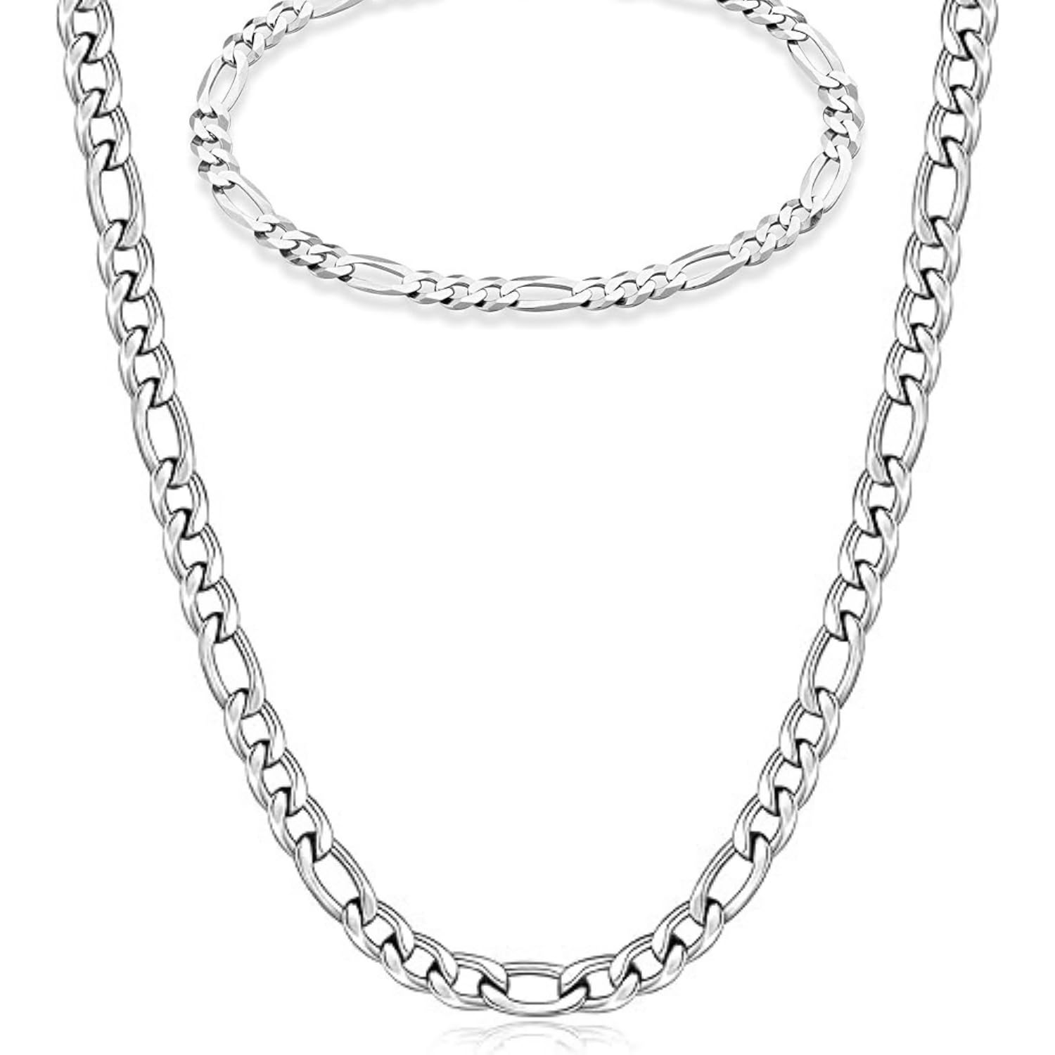 AEE® Erkek Kolye Bileklik Seti - Paslanmaz Çelik - 60cm 4mm - Şavin Kuşgözü Unisex Kadın Kolye Bileklik