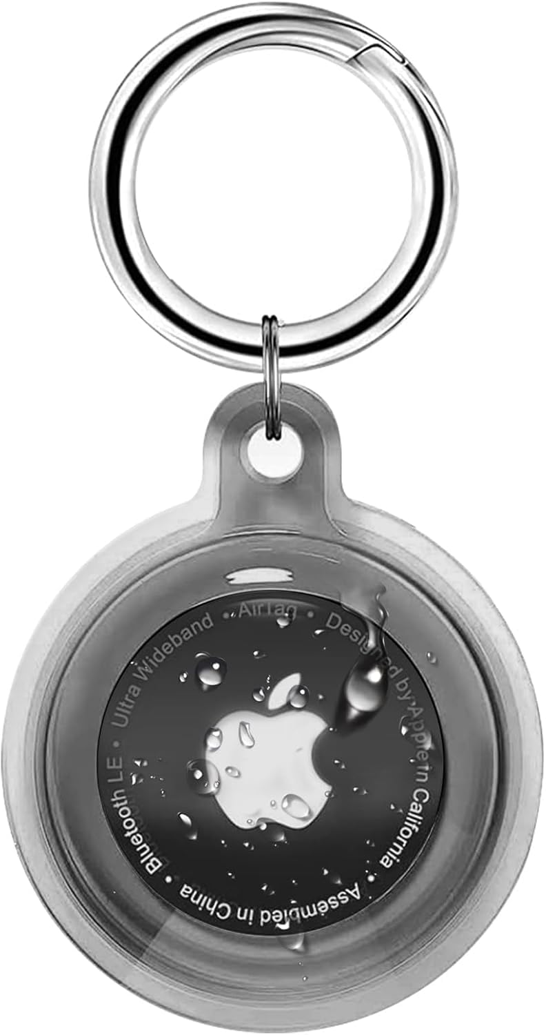 eloen Airtag için Su Geçirmez Ultra Şeffaf Görünümlü Kılıf ve Anahtarlık, Sert Silikon Şeffaf Renkli Kılıf (Siyah)