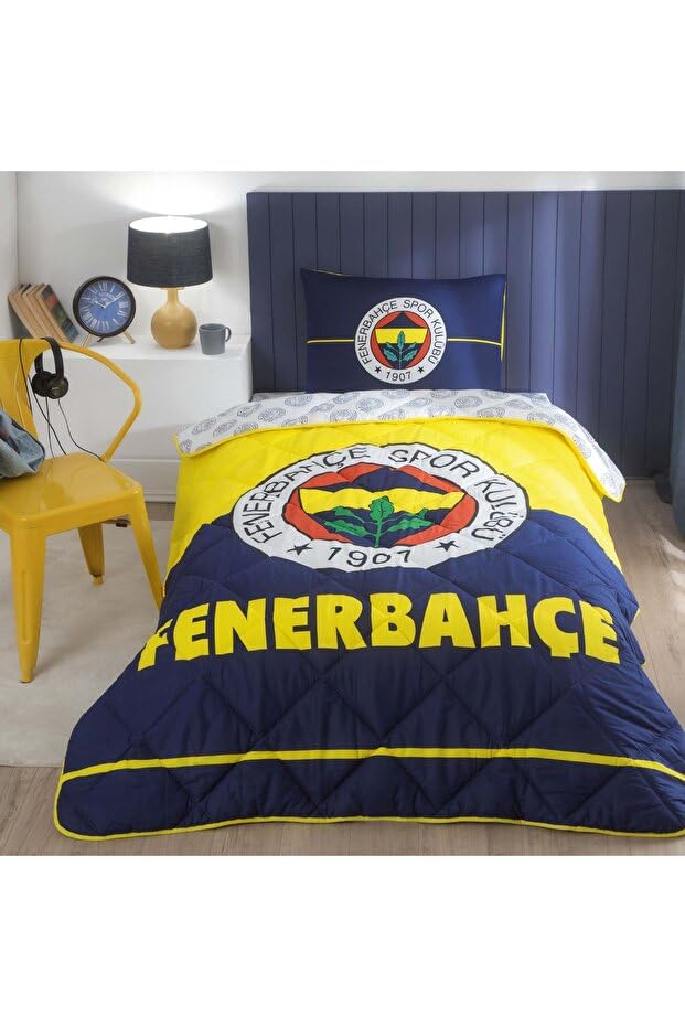Taç Lisanslı Fenerbahçe Logo Düz Pamuk-Polyester Uyku Seti, Çok Renkli, Tek Kişilik