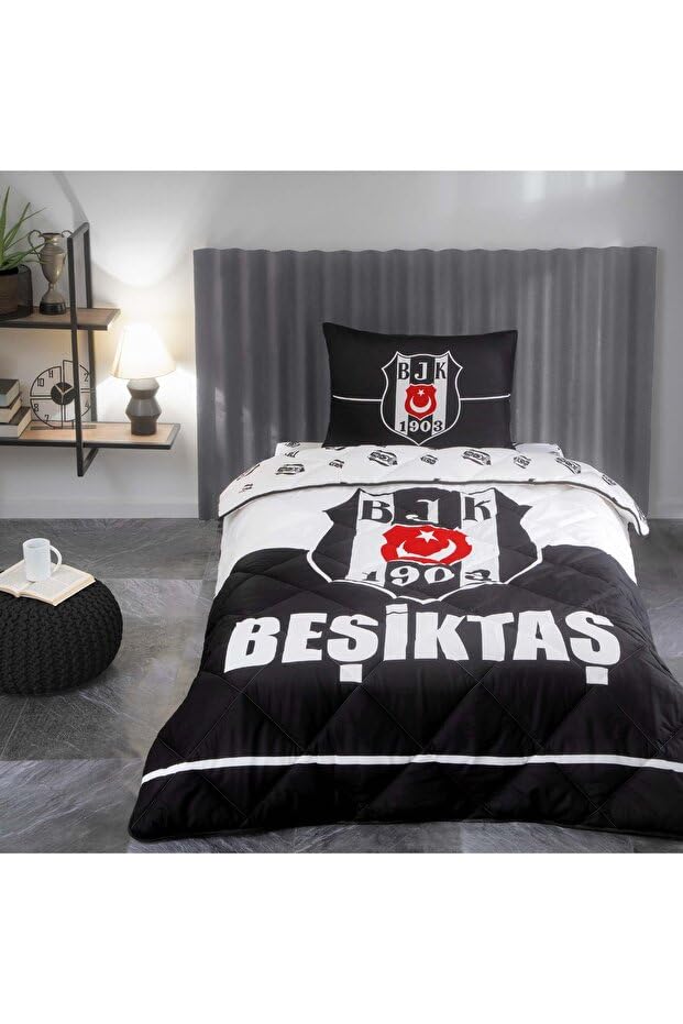 Taç Lisanslı Beşiktaş Logo Düz Pamuk Uyku Seti, Çok Renkli, Tek Kişilik