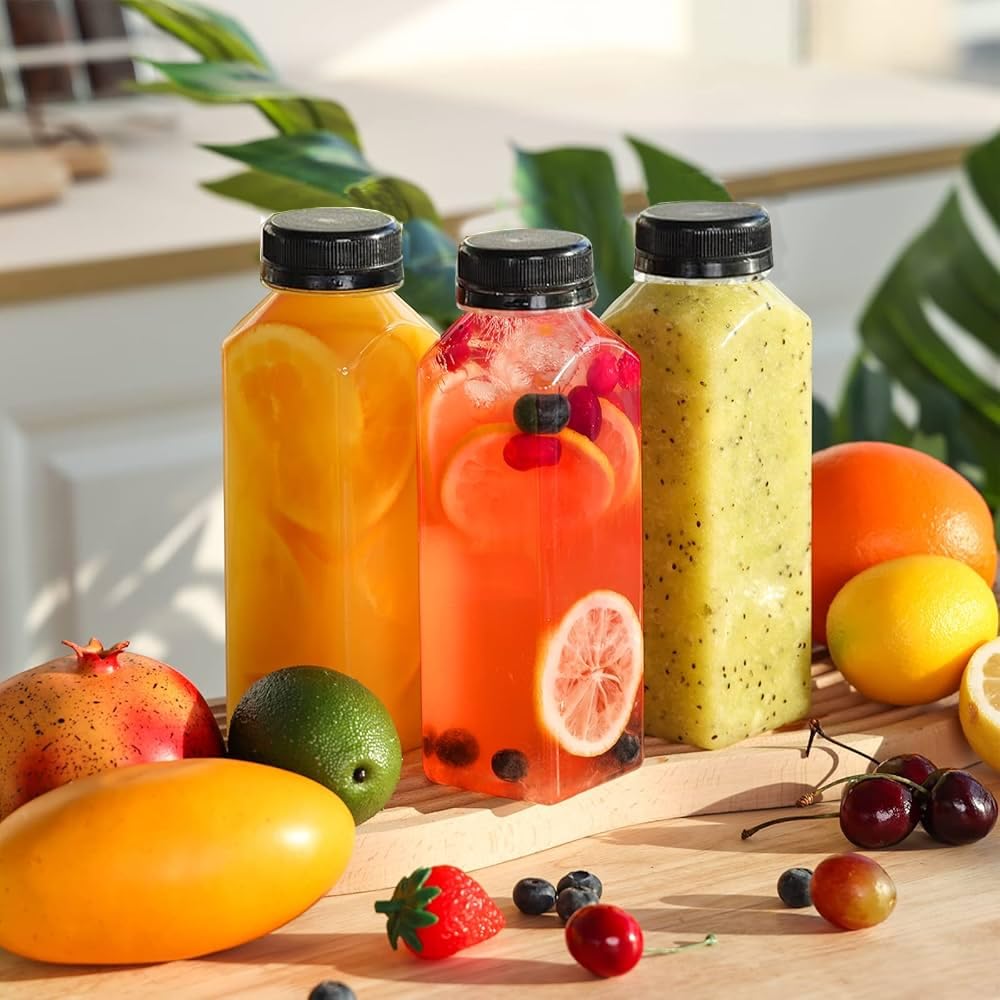250 ml Smoothie Detoks Şişesi 250 cc Kapaklı Şeffaf Plastik Şişe Detox Köşeli Dondurucuya Uygun 6 Adet