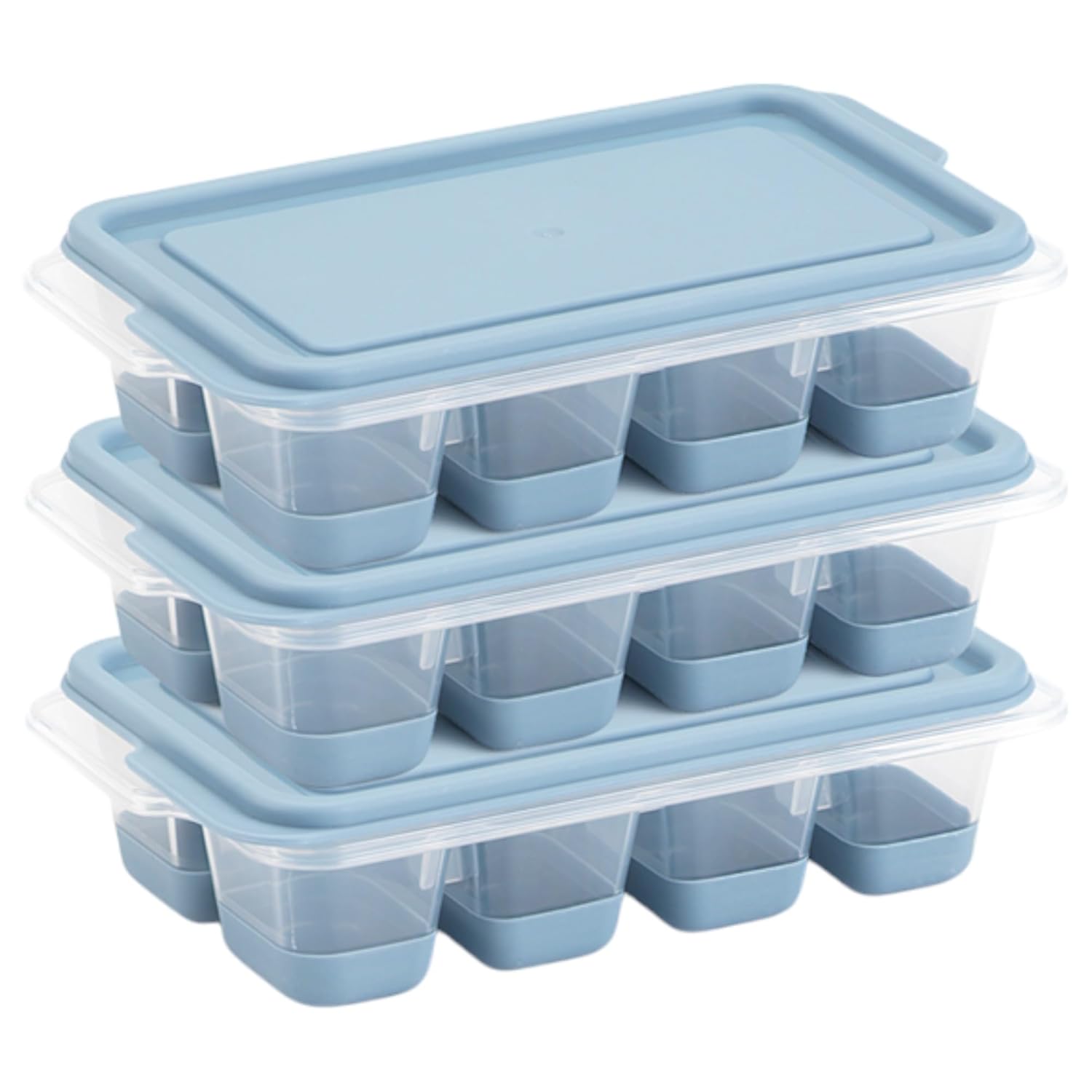 3lü Mini Kapaklı Silikon Buzluk - Kolay Çıkarım, Güvenli İstifleme, Kompakt Tasarım, Kırılmaz, Gıdayla Uyumlu, Üst Üste Dizilebilir Pratik Buz Haznesi (Mavi)