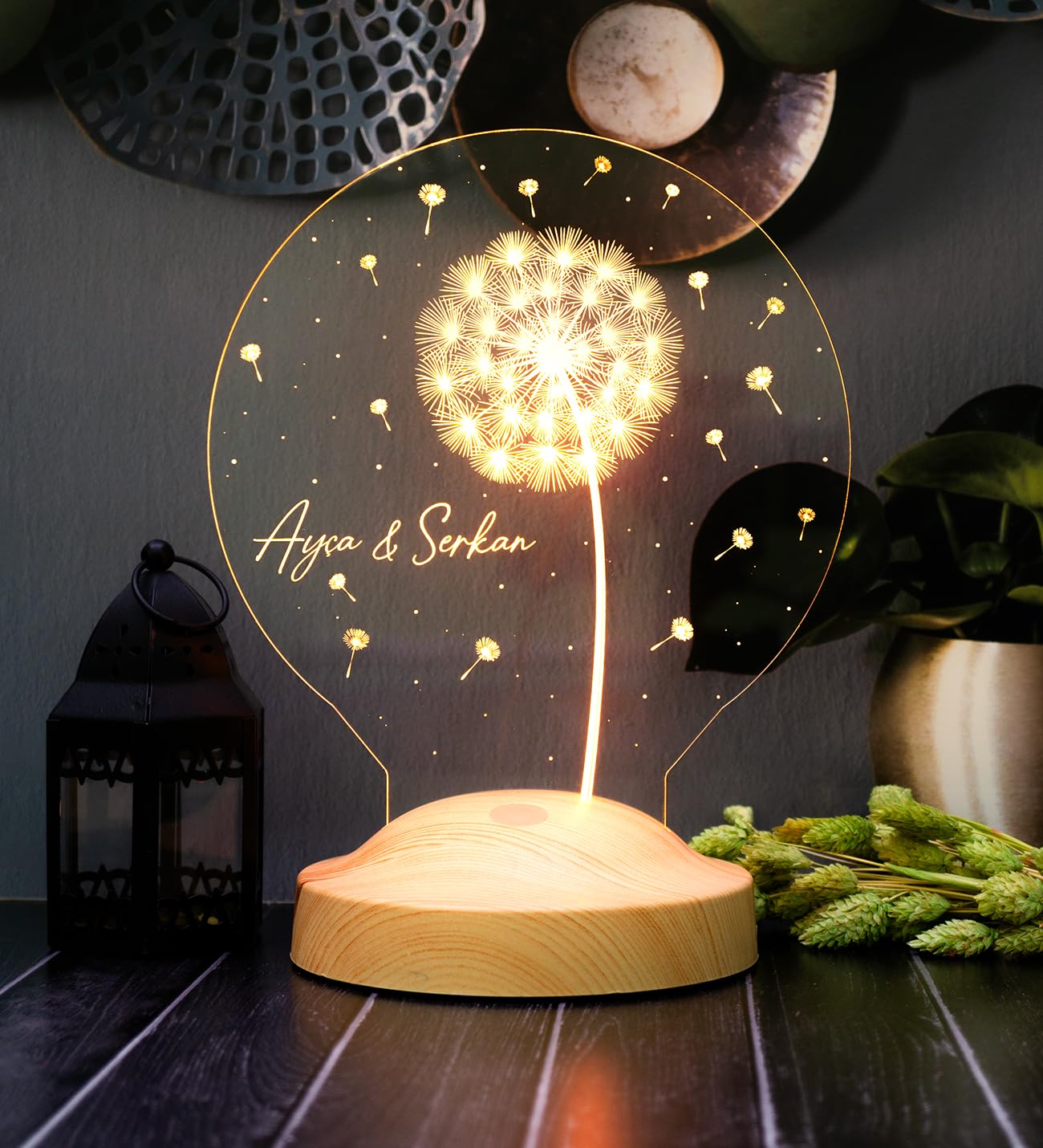 Karahindiba Led Gece Lambası, Kişiye Özel Tasarımlı - İsimli Sevgiliye, Eşe, Arkadaşa Hediye