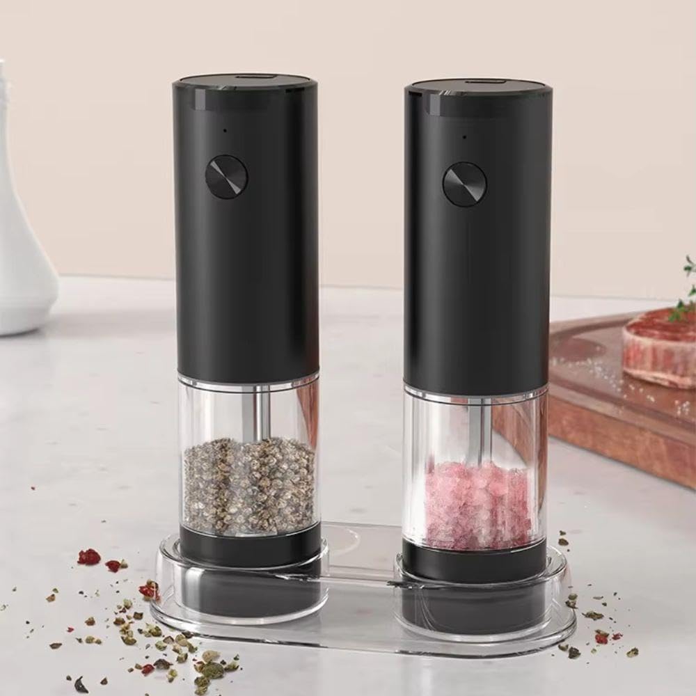 Hakopro Pilli Led Işıklı Tuz Karabiber Değirmeni Otomatik Baharat Öğütücü Seti