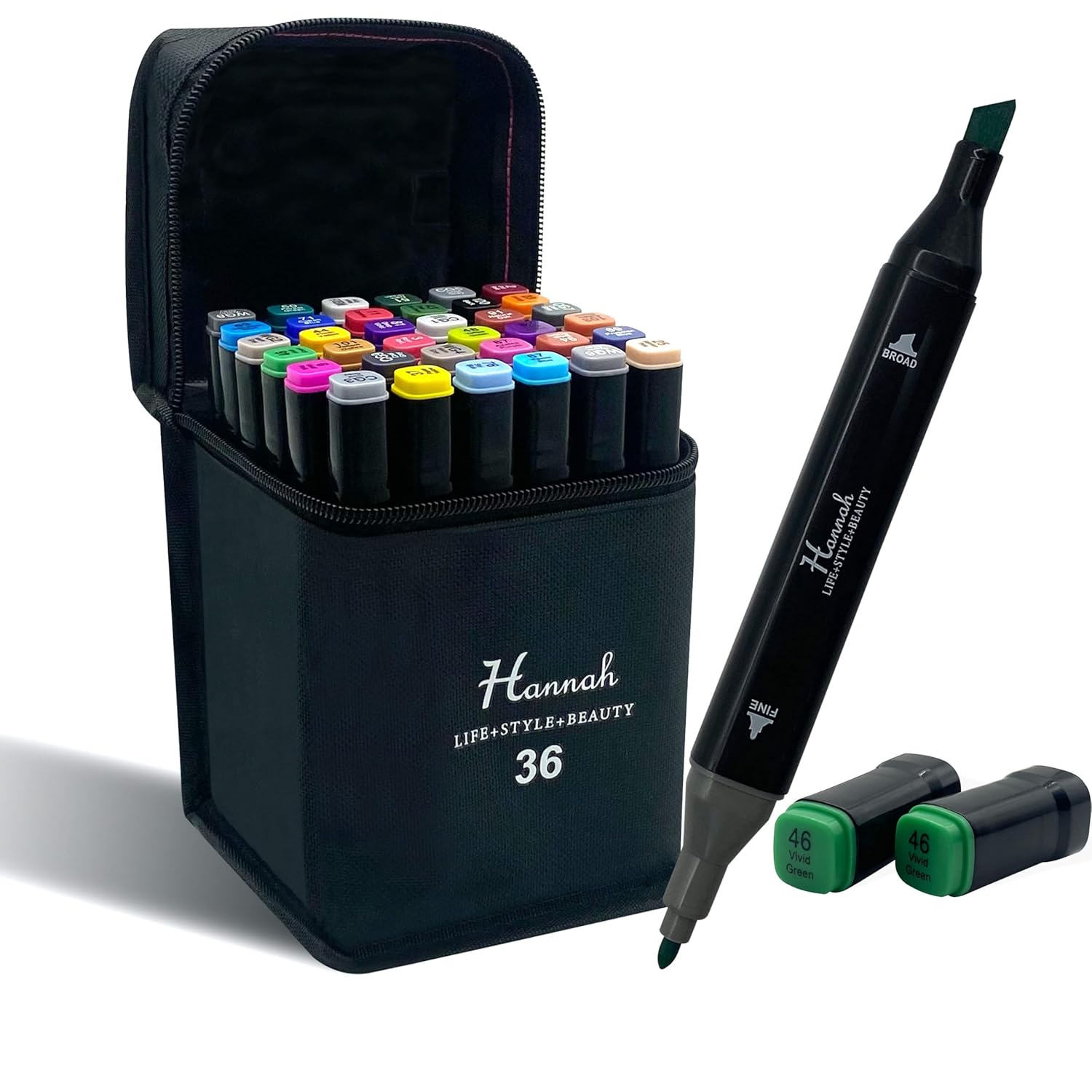 36 Adet Rengarenk Kalemden Oluşan Siyah Çantalı Çift Taraflı Marker Seti Standlı