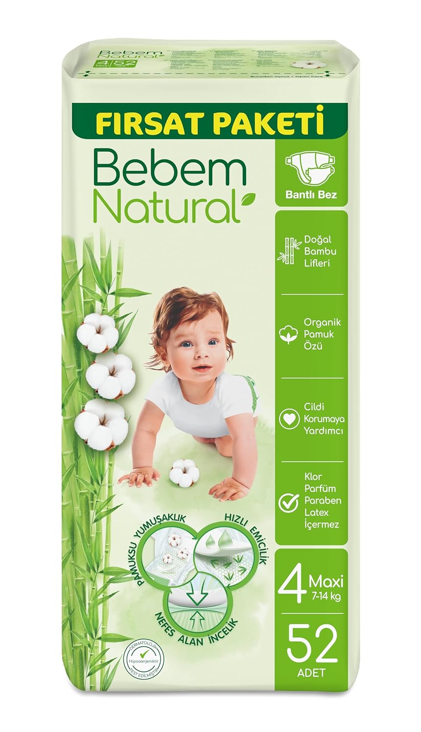 Bebem Natural Maxi 52'li Bebek Bezi