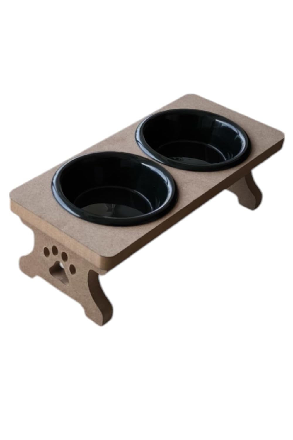 TİNEKE Ahşap Demonte 2 Plastik Taslı Kedi Mama Ve Su Kabı SİYAH